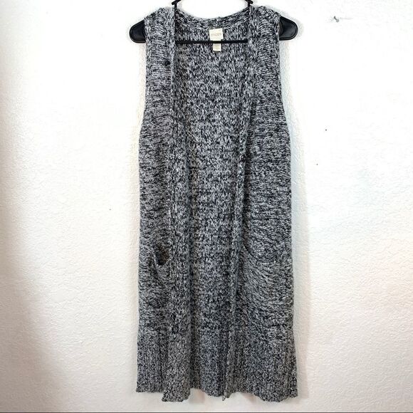 Chico’s  Black marled Long open sweater vest Small - Picture 1 of 9